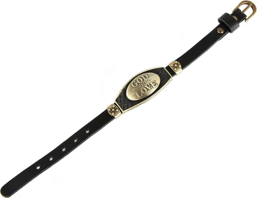 Vista 4 de STWTR Pulsera de cuero de aleación punk para hombre, pulsera de personalidad de moda ajustable, color negro