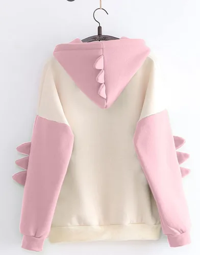 Vista 2 de Sudadera con capucha de dinosaurio Kawaii sin botones, linda sudadera con capucha para teengirls
