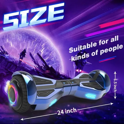 Vista 6 de Starship - Aeropatineta eléctrica con altavoz Bluetooth, color cromado, autoequilibrante, diseño de ciencia ficción y ruedas LED de 6.5 pulgadas