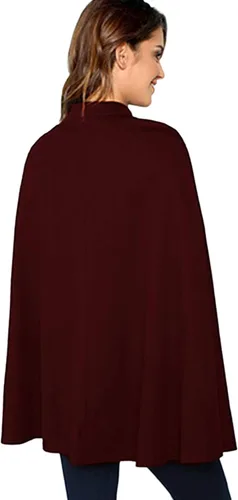 Vista 2 de MakeMeChic capa elegante para mujer con botones con mangas tipo poncho estampado a cuadros abrigo