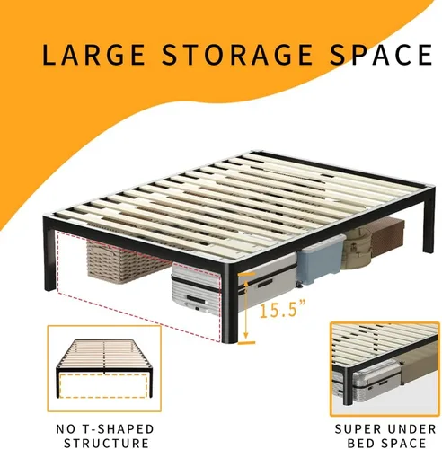 Vista 62 de MAF - Base de cama de plataforma de 14 pulgadas para cama individual con listones de madera, base de cama de metal resistente de 3500 libras