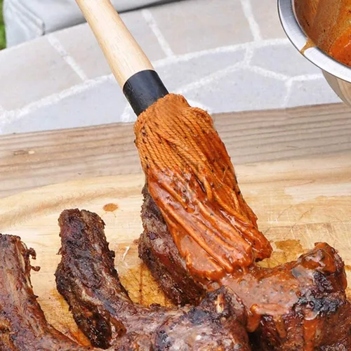 Vista 7 de Hedume Paquete de 2 trapeadores para barbacoa con 6 cabezales de repuesto adicionales, trapeador de madera para parrilla, mango largo de madera