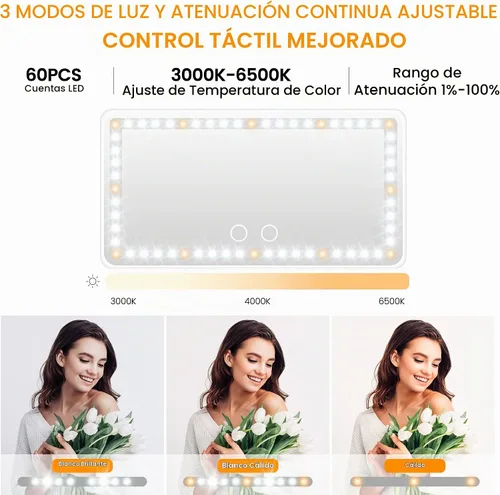 Vista 2 de Espejo de tocador para visera de automóvil con luces, 2 piezas de accesorios recargables de espejo de maquillaje para automóvil, regalos