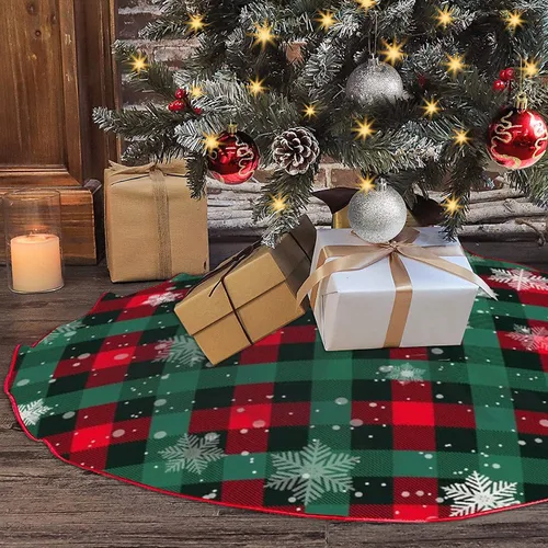Vista 2 de Falda de Árbol de Navidad Agaxozwb a Cuadros de Búfalo, Falda de Árbol de Navidad Copo de Nieve Gruesa para Árbol de Navidad, Decoraciones de Árbol