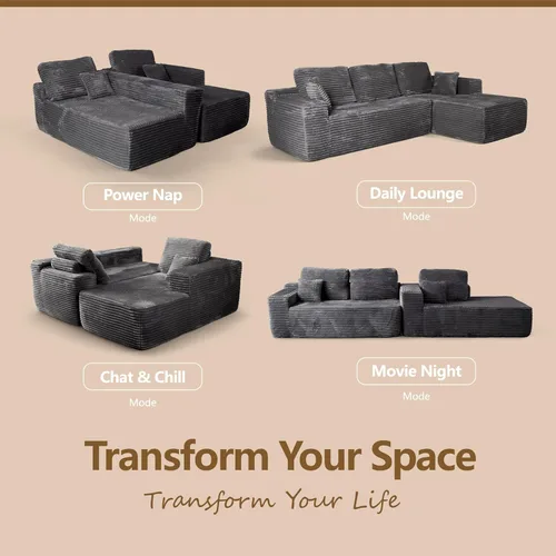 Vista 6 de Sofá modular sin hueso de 105 pulgadas, sofá modular en forma de L, sin marco, modular en forma de L, sin montaje, para sala de estar/dormitorio