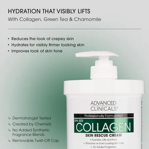 Vista 2 de Advanced Clinicals Loción corporal y hidratante facial de colágeno Loción de colágeno antienvejecimiento para mujeres, hombres, manos y cuello que