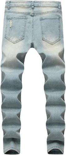 Vista 2 de LONGBIDA - Jeans para hombre, de tiro ajustado, con roto y desgastados