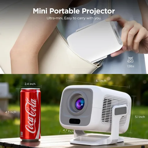 Vista 7 de Mini proyector portátil para cine en casa y al aire libre, proyector inteligente Android 11, 1080P FHD 600 ANSI, soporte 4K, WiFi 6 Bluetooth 5.4