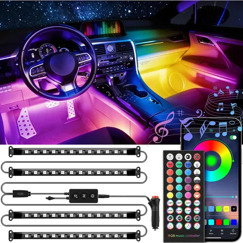 Vista 8 de LivTee Luces inteligentes para interiores de automóvil, luces LED RGB con control de aplicación, modo de música y bricolaje, diseño de 2 líneas