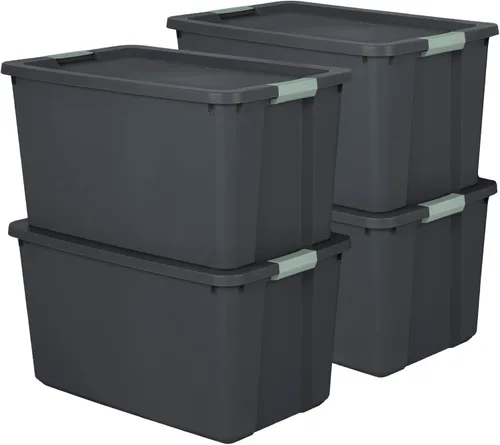 Vista 11 de Sterilite - Paquete de 6 contenedores de almacenamiento de plástico apilables con tapas y pestillo, 12 galones, gris/verde - Cajas con cierre