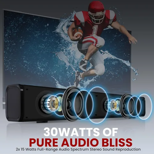 Vista 3 de Pyle Barra de sonido BT inalámbrica Wave Base - Sistema de sonido compacto de cine en casa de mesa con AUX, graves extendidos, estéreo de rango