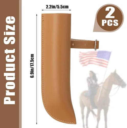 Vista 2 de Woanger 2 Pcs Flag Carrier with Stirrup Flag Boot for Horse Artificial Leather Saddles Holder Accessories for Horse Training, 7 x 2.2 Inch, Brown