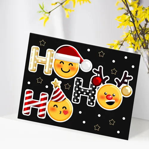 Vista 6 de Ho Ho - Tarjetas de felicitación navideñas y sobres, divertidos y lindos emoji, plegables, color negro, para Navidad y Año Nuevo, 4.25 x 5.5