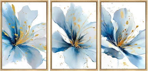 Vista 11 de Pintura botánica azul, estética, imágenes botánicas, elegante póster con estampado floral, arte de pared floral floreciente, cuadro de flores azules