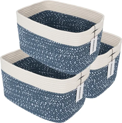 Vista 14 de Cesta de almacenamiento de cuerda de algodón, cesta tejida para organizar estantes, 15 x 10 x 9.3 pulgadas, cestas decorativas rectangulares
