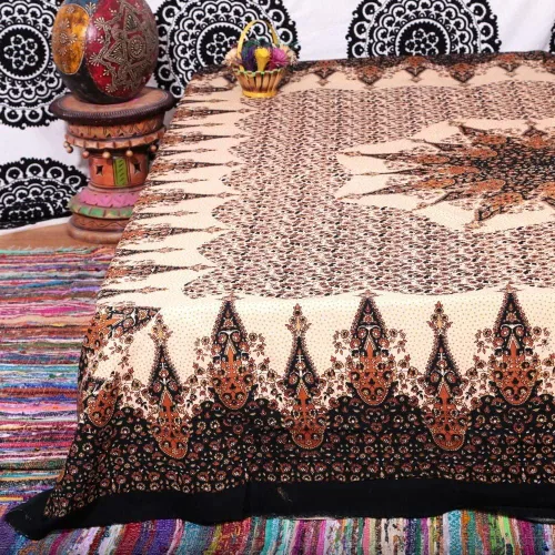 Vista 3 de Popular Handicrafts Tapiz de mandala hippie individual, bohemio, gitano, hippie, intrincado, floral, tapiz indio, color marrón y negro, 54 x 82
