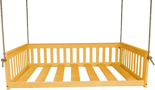 Vista 24 de Amish-Made - Cama de columpio de madera negra con cuerdas Pintura negra