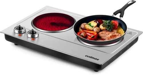 Vista 13 de Cusimax - Placa de cocción eléctrica de 1800 W, estufa eléctrica portátil para cocinar, hornalla doble, con control de temperatura ajustable