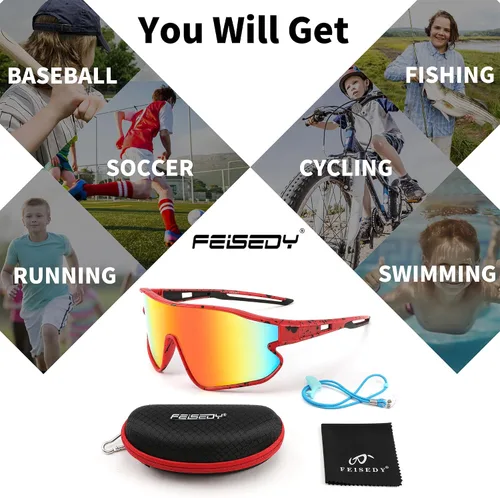 Vista 7 de FEISEDY Gafas de sol unisex para jóvenes, gafas de sol de béisbol y tenis, UV400 deportivas para niños y niñas, pantallas de ciclismo B4064