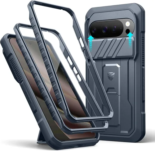 Vista 10 de Dexnor Funda para Google Pixel 9 Pro XL con cubierta deslizante para cámara y protector de pantalla integrado y soporte de alta resistencia, funda