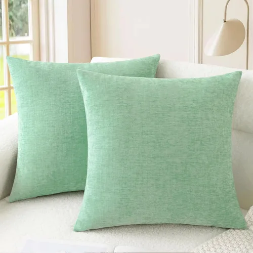 Vista 19 de CaliTime - Paquete de 2 fundas de almohada acogedoras para sofá, decoración del hogar, felpilla suave teñida sólida, 16 x 16 pulgadas, marrón Marrón