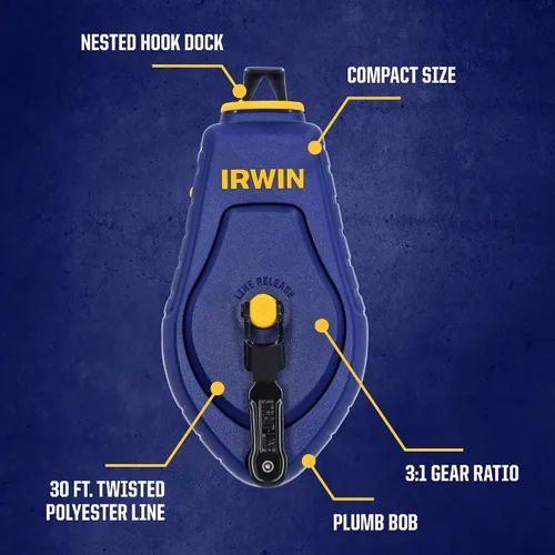 Vista 3 de IRWIN Tools STRAIT-LINE - Carrete de tiza compacto, con tiza azul, 30 pies (IWHT48440BC)
