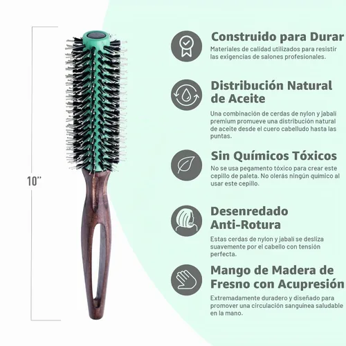 Vista 4 de MINT Kaze - Cepillo redondo de cerda de jabalí (0.787 in) para secado por soplado 20 mm ceramic barrel and boar bristles create lift, curl and