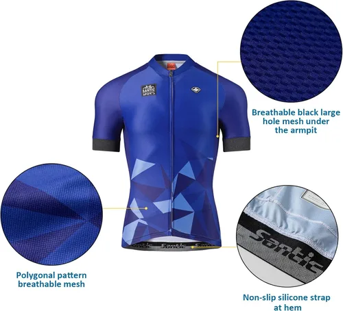 Vista 5 de Santic Camiseta de ciclismo para hombre, manga corta, camisas de ciclismo de montaña, chaqueta de bicicleta con bolsillos