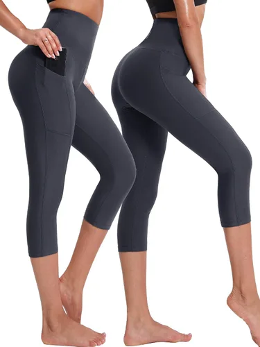 Vista 2 de NELEUS - Pantalones de yoga para mujer, con control de barriga, cintura alta, para correr, estilo capri