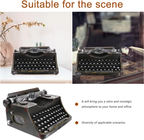 Vista 2 de FOMIYES Modelo de máquina de escribir manual clásica, figura de máquina de escribir vintage, arte de hierro, estatua de estilo europeo
