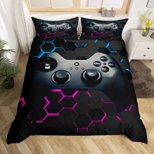 Vista 26 de Erosebridal - Ropa de cama para adolescentes y niños, estampado de control de videojuegos, funda de edredón tamaño individual, 2 piezas con 1 funda