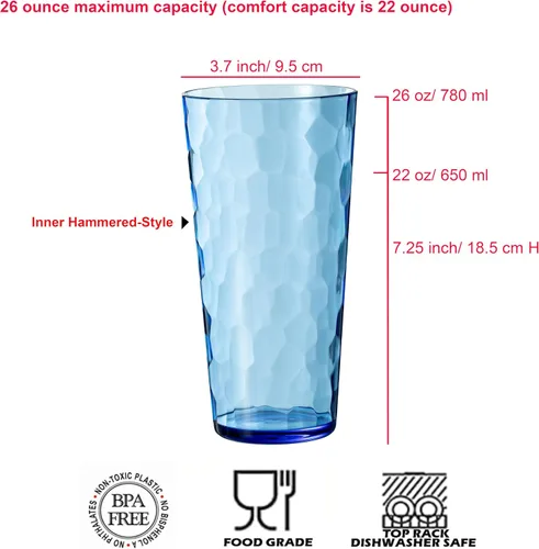 Vista 2 de KOXIN-KARLU Mixed Drinkware - Vasos de plástico de 26 onzas, vasos de agua acrílicos, juego de 6 unidades, color azul