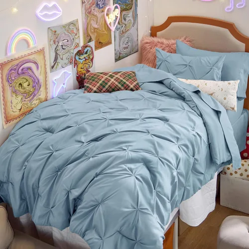 Vista 62 de Bedsure - Juego de edredón tamaño individual gris - Ropa de cama tamaño individual en una bolsa de 5 piezas, juego de cama Pintuck GentleSoft™
