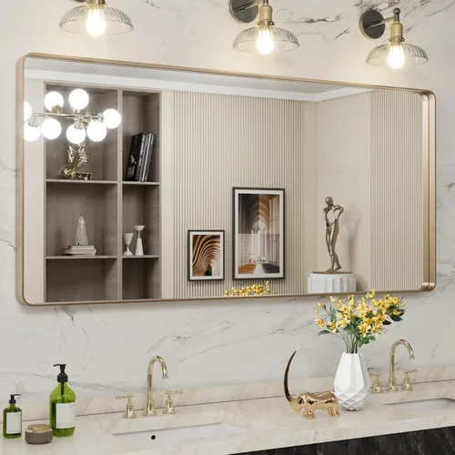 Vista 102 de LOAAO 20x16 Pulgadas Espejo de Baño con Marco de Metal Negro para Pared, Espejo de Tocador de Baño de Estilo Granja, Espejo Grande Rectangular