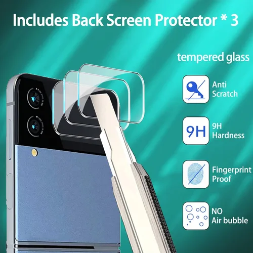 Vista 6 de IMBZBK Protector de pantalla 9 en 1 para Samsung Galaxy Z Flip 4 5G, película flexible de pantalla interior + protector de pantalla trasera