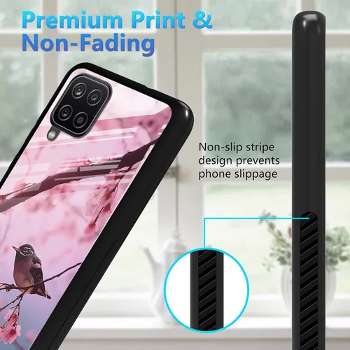 Vista 4 de Funda para Samsung Galaxy A12 5G con protector de pantalla, parte trasera de vidrio templado + TPU de silicona suave que absorbe los golpes
