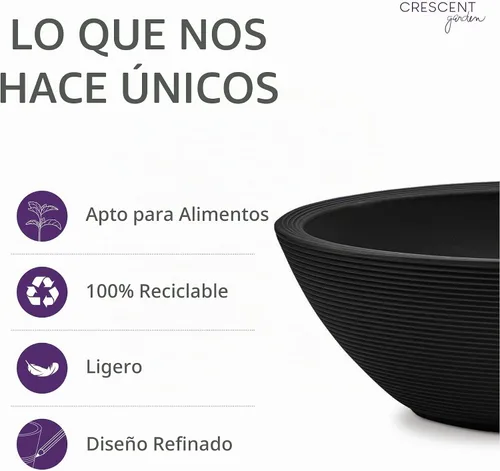 Vista 7 de Crescent Garden Delano - Maceta ovalada para jardín, suculentas, cuenco único de doble pared para interiores y exteriores con enchufe, forma Caviar