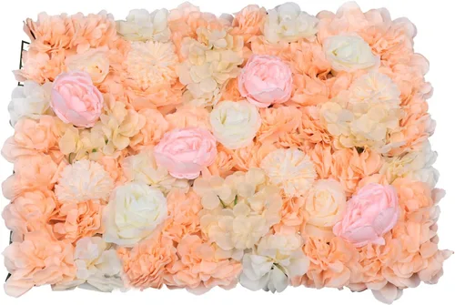 Vista 25 de Paneles de flores artificiales para decoración de pared, 6 piezas de rosas falsas, peonía, eucalipto, telón de fondo de pared de rosas para fiesta 6