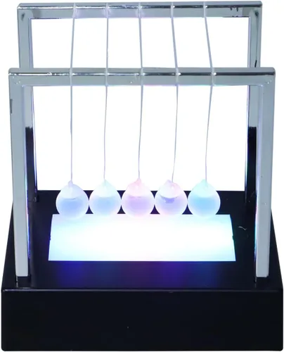 Vista 2 de SEWACC Newton's Cradle Balance - Bolas de péndulo para decoración de oficina con base negra, escritorio con luz LED, bolas cinéticas oscilantes