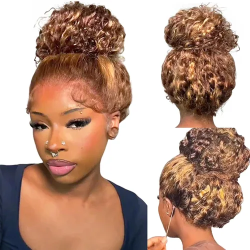 Vista 37 de Pull Go Full - Pelucas de cabello humano rizado birmano de 13 x 6 pulgadas, precortadas previamente cortadas, densidad 210, encaje frontal HD