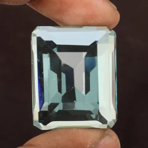 Vista 4 de REAL-GEMS Aguamarina azul cielo 103.5 Ct. hermosa piedra preciosa suelta de corte esmeralda para la fabricación de joyas, Gema, Aguamarina creada