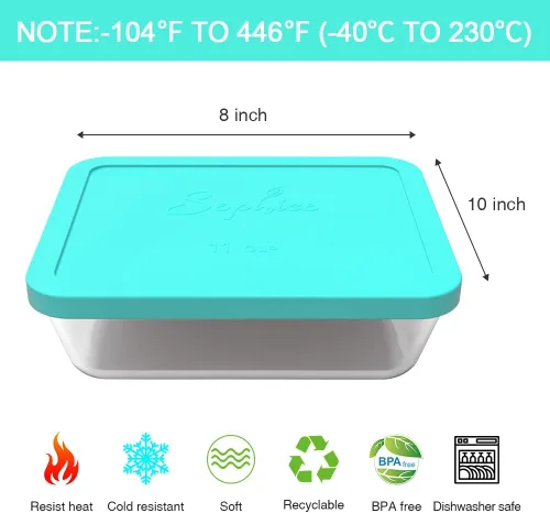 Vista 3 de SOPHICO 7212-PC - Tapas rectangulares de silicona para vidrio Pyrex (11 tazas) Silicona de grado alimenticio, a prueba de fugas, tapas herméticas