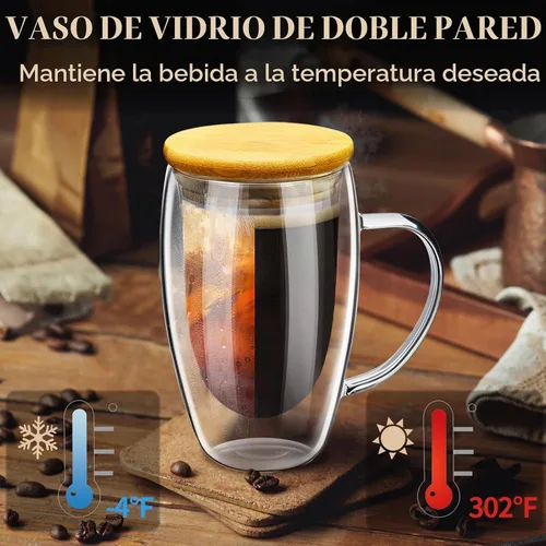 Vista 4 de PARACITY Tazas de café de vidrio de doble pared de 16 onzas con tapa