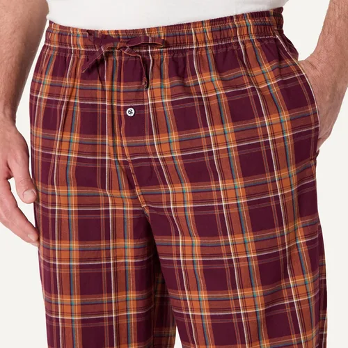 Vista 5 de Amazon Essentials Pantalón de pijama tejido de corte recto con bolsillos para hombre Tartán mezcla de óxido burdeos