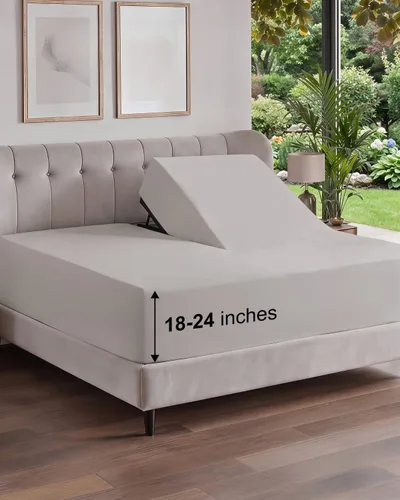Vista 93 de Sábana bajera ajustable extra profunda Twin XL – Sábana bajera individual de lujo de hotel solamente – Se adapta fácilmente a colchones de 18 a 24