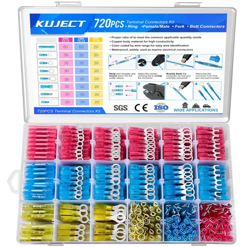Vista 11 de Kuject 90 piezas conectores de alambre termorretráctiles, kit de terminales de cable eléctrico impermeables multiusos, conectores de crimpado
