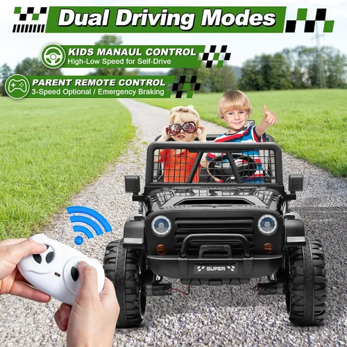 Vista 4 de Auto de paseo de 24 V con control remoto, camión conmutable XL de 2 plazas 4WD/2WD con motor de 4 x 200 W, asiento de 20 pulgadas de ancho, ruedas
