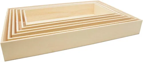 Vista 10 de Bandejas de madera sin terminar con asas, juego de 6, para manualidades, resina, organización, decoración de bricolaje y actividades Montessori, por