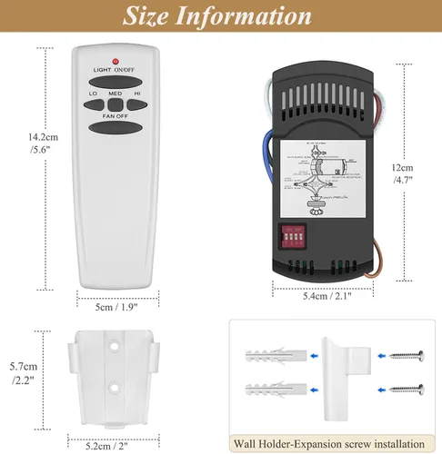 Vista 5 de Kit de control remoto universal para ventilador de techo con regulador de intensidad Repuesto para Hampton Bay, Hunter, Harbor Breeze, Fan-HD5
