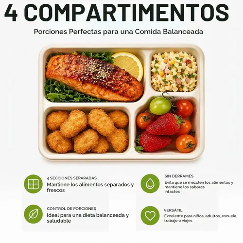 Vista 3 de Kaderron Contenedores de alimentos para llevar de 11 x 8.7 pulgadas con tapas, 4 compartimentos, paquete de 25 cajas desechables para llevar a